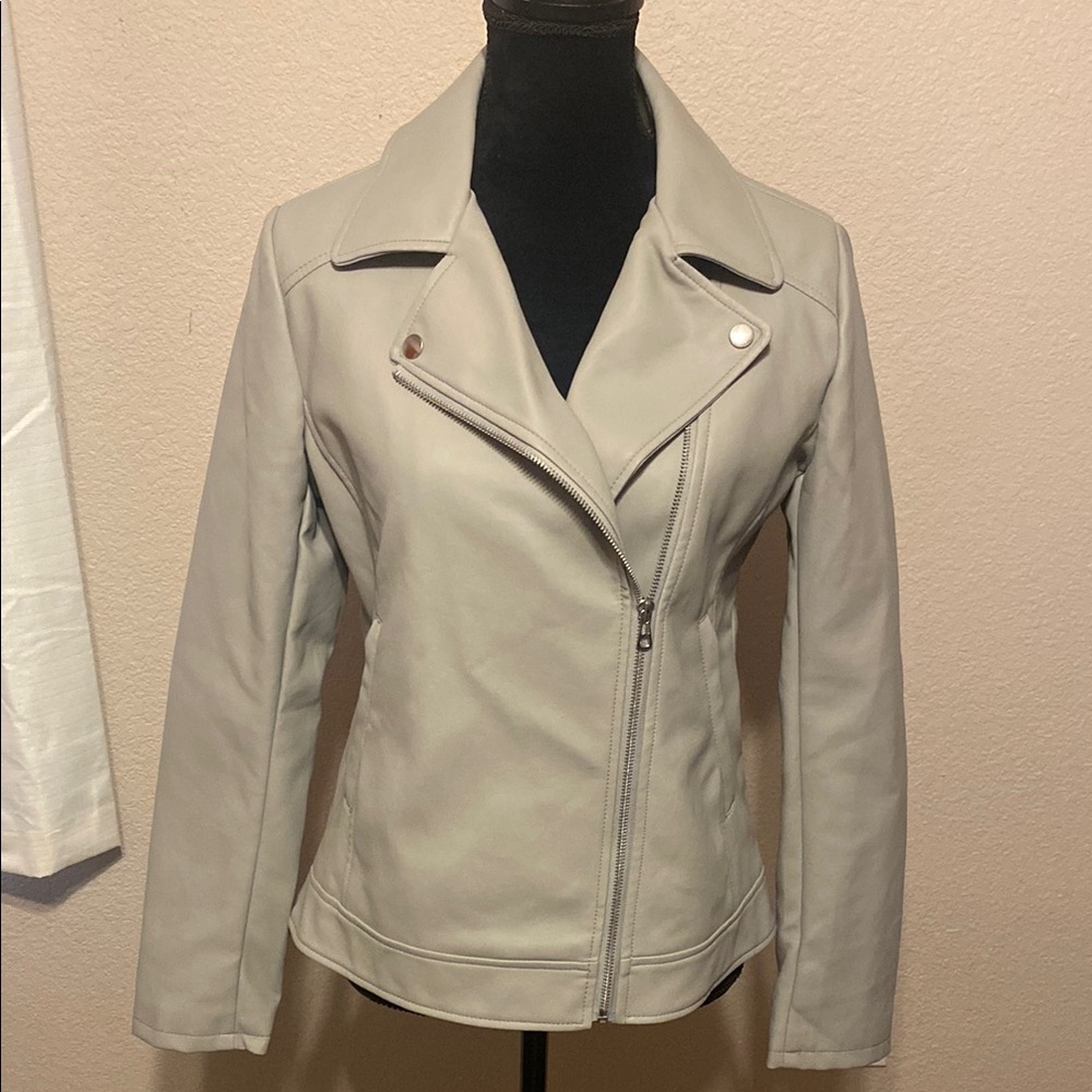 a.n.a Women's Light Gray Leather Jacket